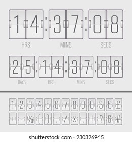 White countdown timer and scoreboard numbers. Vector EPS10 illustration