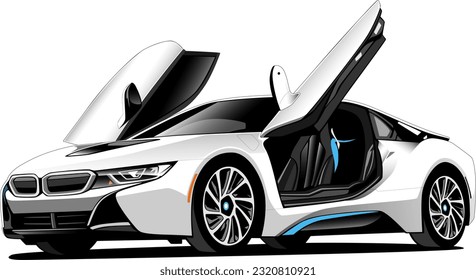golpe blanco supercoche estilo de rendimiento deportivo coche delantero ruedas delanteras ver ilustración vectorial