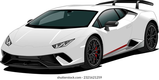 white coupe supercar racing performance style sports car front side wheels view vector illustration