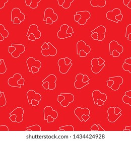 white couple of hearts line icons seamless pattern on red background. flat love concept design. eps 10