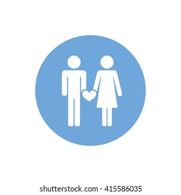 White couple icon vector illustration. Blue circle. Blue button