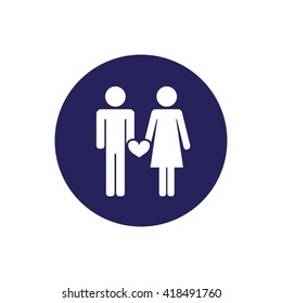 White couple vector icon illustration. Blue circle. Blue button