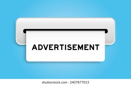 White coupon banner with word advertisement from machine on blue color background