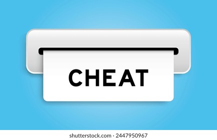 White coupon banner with word cheat from machine on blue color background