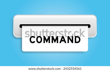 White coupon banner with word command from machine on blue color background
