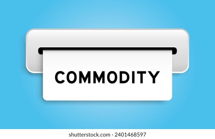 White coupon banner with word commodity from machine on blue color background