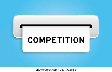 White coupon banner with word competition from machine on blue color background