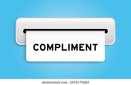 White coupon banner with word compliment from machine on blue color background