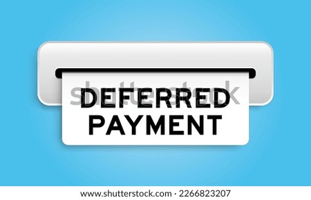 White coupon banner with word deferred payment from machine on blue color background