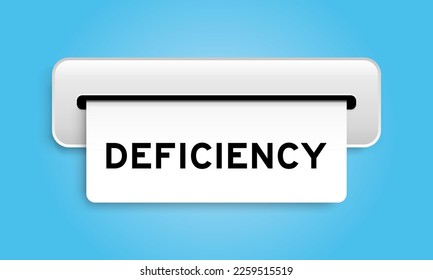 White coupon banner with word deficiency from machine on blue color background