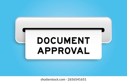 Banner cupom branco com aprovação de documento do Word da máquina no fundo de cor azul