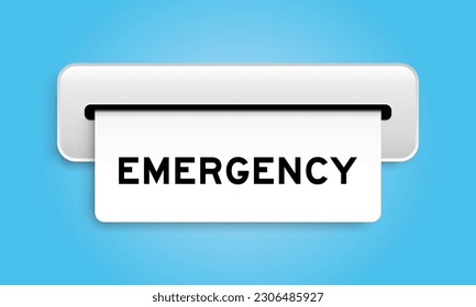 White coupon banner with word emergency from machine on blue color background