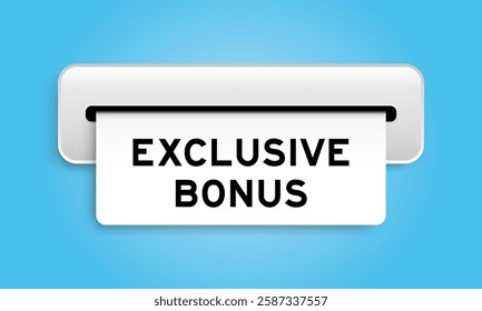 White coupon banner with word exclusive bonus from machine on blue color background