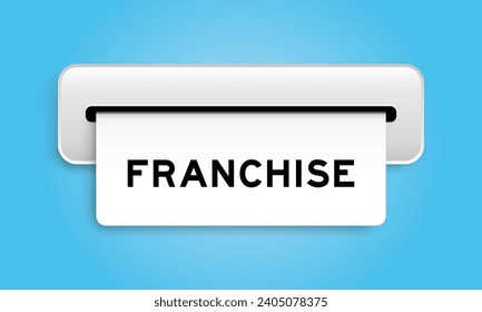 White coupon banner with word franchise from machine on blue color background