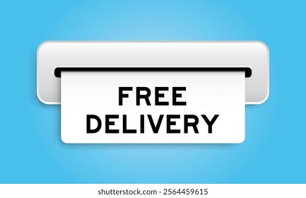 White coupon banner with word free delivery from machine on blue color background