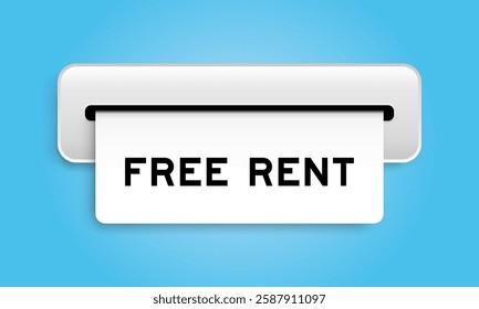 White coupon banner with word free rent from machine on blue color background