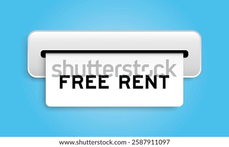 White coupon banner with word free rent from machine on blue color background