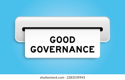 White coupon banner with word good governance from machine on blue color background