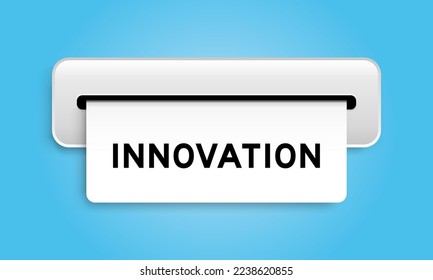 White coupon banner with word innovation from machine on blue color background