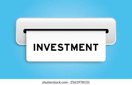 White coupon banner with word investment from machine on blue color background
