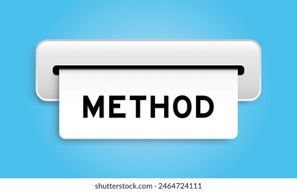 White coupon banner with word method from machine on blue color background