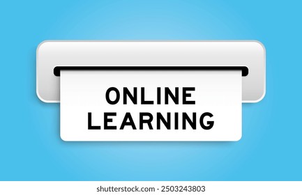 White coupon banner with word online learning from machine on blue color background