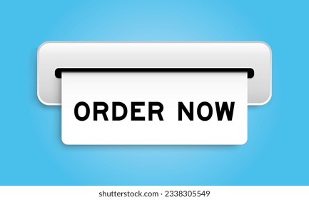 White coupon banner with word order now from machine on blue color background