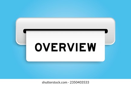 White coupon banner with word overview from machine on blue color background