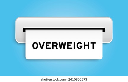 White coupon banner with word overweight from machine on blue color background