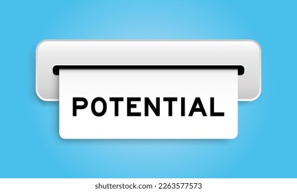 White coupon banner with word potential from machine on blue color background