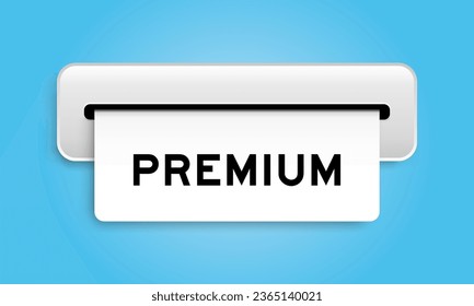 White coupon banner with word premium from machine on blue color background