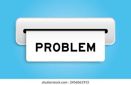 Anuncio de Cupón blanco con problema de palabra de la máquina en el fondo de color azul