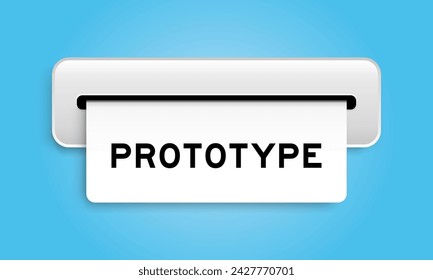 White coupon banner with word prototype from machine on blue color background