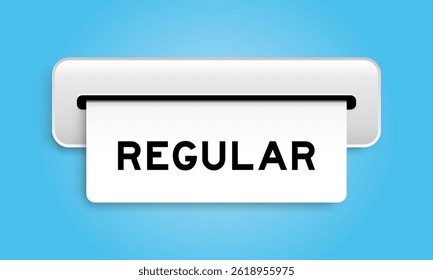 White coupon banner with word regular from machine on blue color background