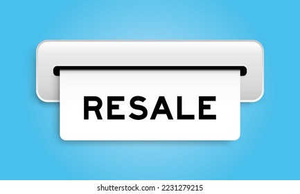 White coupon banner with word resale from machine on blue color background