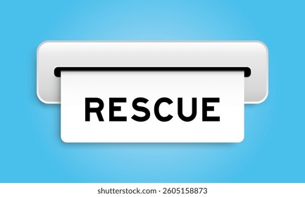 White coupon banner with word rescue from machine on blue color background