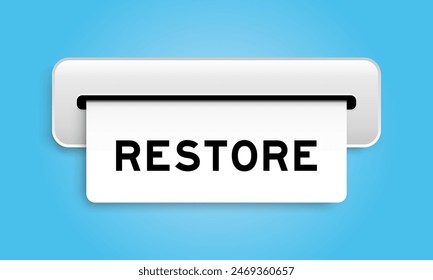White coupon banner with word restore from machine on blue color background
