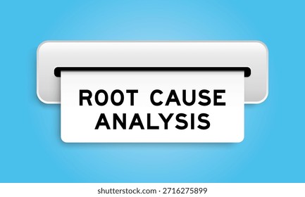 White coupon banner with word root cause analysis from machine on blue color background