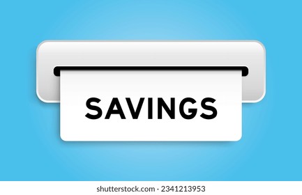 White coupon banner with word savings from machine on blue color background