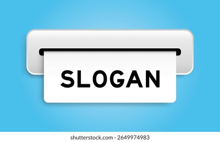 Banner cupom branco com palavra slogan da máquina no fundo de cor azul
