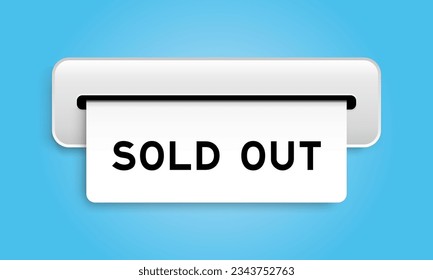 White coupon banner with word sold out from machine on blue color background