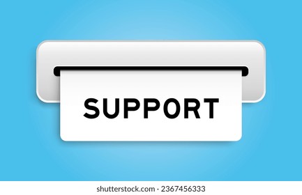 White coupon banner with word support from machine on blue color background