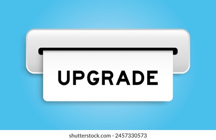 White coupon banner with word upgrade from machine on blue color background