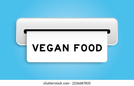 White coupon banner with word vegan food from machine on blue color background