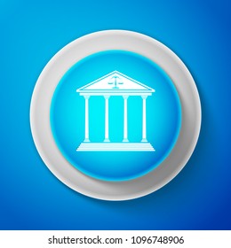 White Courthouse icon isolated on blue background. Circle blue button with white line. Vector Illustration