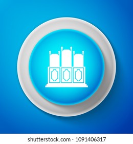 White Court's room with table icon isolated on blue background. Chairs icon. Circle blue button with white line. Vector Illustration
