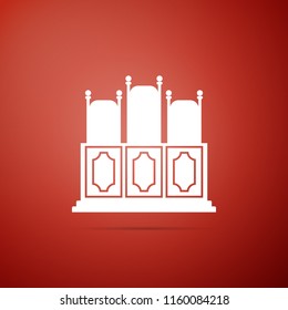 White Court's room with table icon isolated on blue background. Chairs icon. Circle blue button with white line. Vector Illustration