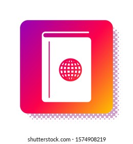 White Cover book travel guide icon isolated on white background. Square color button. Vector Illustration
