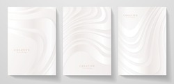 White Cover Design Set. Wavy Background With Line Pattern (curves). Platinum Vector For Business Background, Brochure Template, Planner, Flyer A4, Music Poster, Elegant Invite
