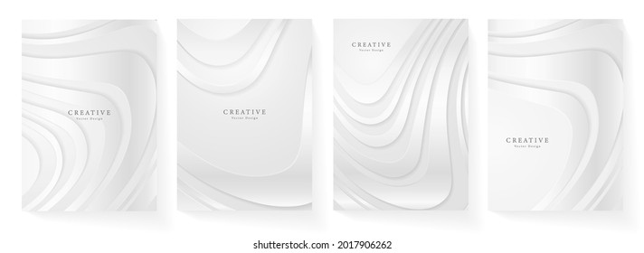 White cover design set. Wavy background with line pattern (curves). Platinum vector for business background, sport brochure template, grey planner, flyer a4, music poster